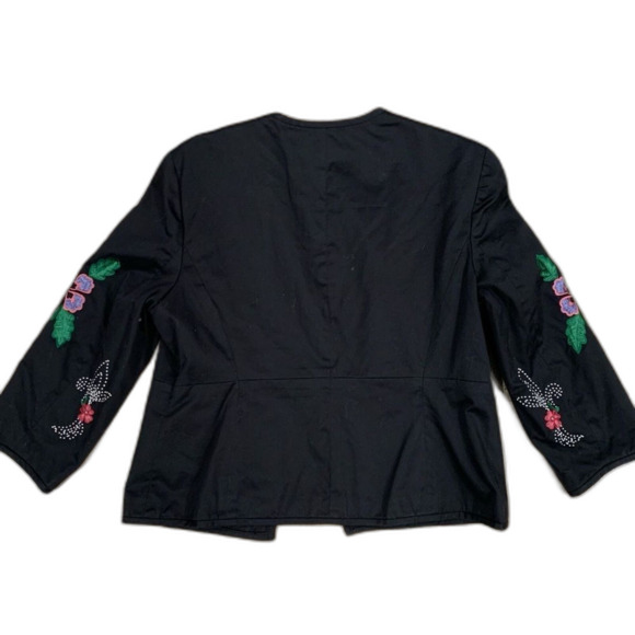 Bandolino Floral Tapestry Black Bolero Open Front Cotton Blazer Size 12 - Picture 5 of 8